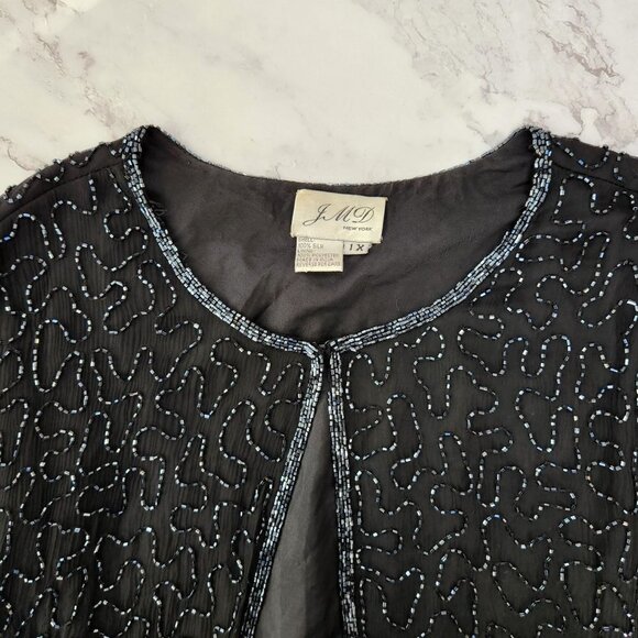 JMD Vintage 100% Silk Beaded Open Front Cardigan Black Jacket Women's XL - Picture 4 of 8